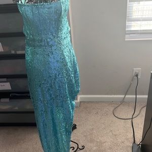 Fashion Nova Turquoise Blue sequin split thigh dress